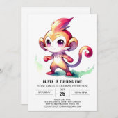 Invitation Joyeux anniversaire de singe numérique (Devant / Derrière)