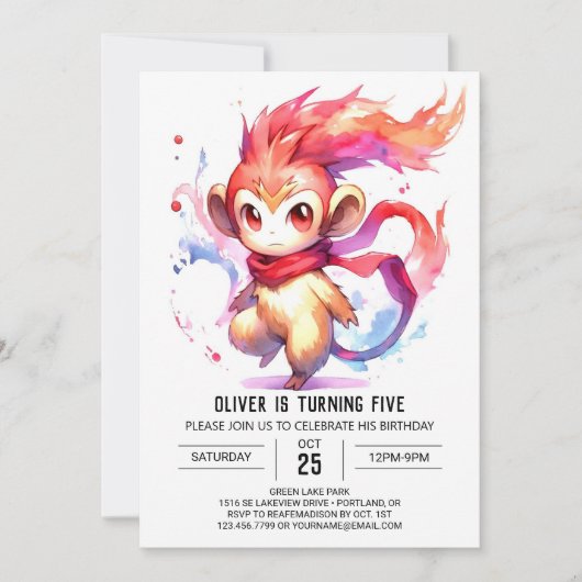 Invitation Joyeux anniversaire de singe numérique (Devant)
