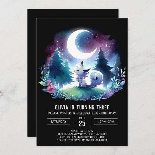 Invitation Joyeux anniversaire de Whimsy Wolf (Devant / Derrière)