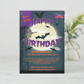 Invitation Joyeux anniversaire d'Halloween Batty Moonlight Pa (Debout devant)