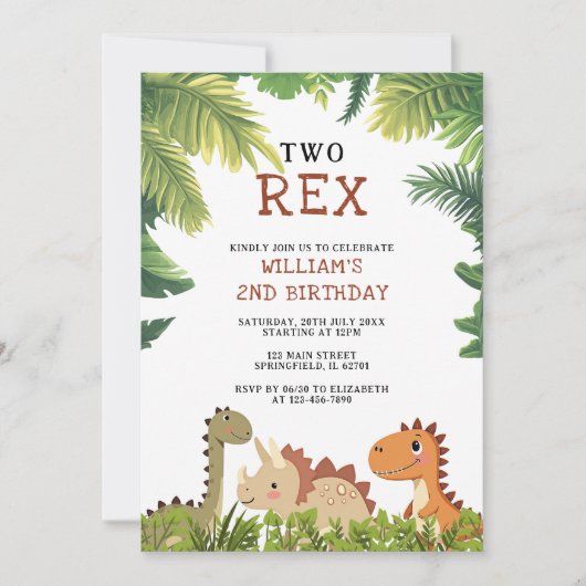 Invitation Joyeux anniversaire dinosaure jurassique deux rex  (Devant)