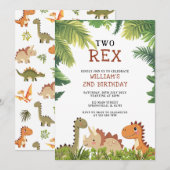 Invitation Joyeux anniversaire dinosaure jurassique deux rex  (Devant / Derrière)