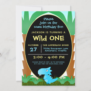 Invitation Joyeux Anniversaire Dinosaure Mignon Wild One Prem