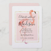 Invitation Joyeux anniversaire du Flamant rose rose (Devant / Derrière)