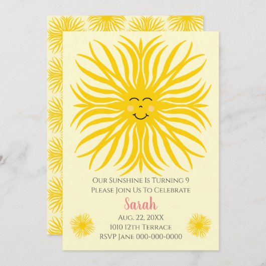 Invitation Joyeux Anniversaire du soleil (Devant / Derrière)