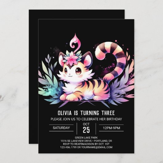 Invitation Joyeux Anniversaire du Tigre du Château (Devant / Derrière)