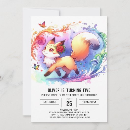 Invitation Joyeux anniversaire Editable Fox (Devant)
