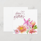 Invitation Joyeux anniversaire Elégant aquarelle Floral (Devant / Derrière)