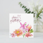 Invitation Joyeux anniversaire Elégant aquarelle Floral (Debout devant)