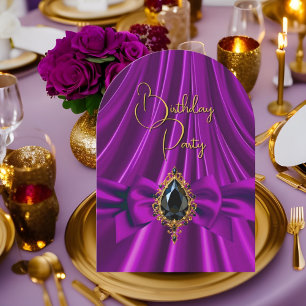 Invitation Joyeux Anniversaire Élégant Prune Violet Or Noir B