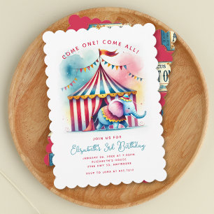 Invitation Joyeux Anniversaire Éléphant de Cirque à l'Aquarel