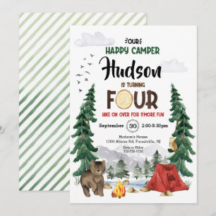 Invitation Joyeux Anniversaire en Forêt Happy Camper Quatre A