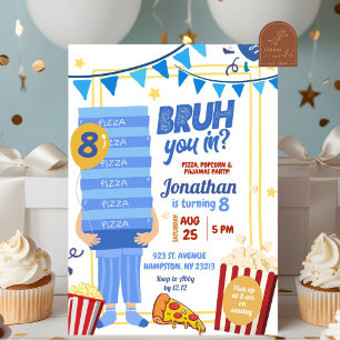 Invitation Joyeux Anniversaire en Pyjama Bleu Pizza Popcorn