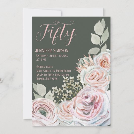 Invitation Joyeux anniversaire en rose pâle et arrière - plan (Devant)