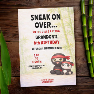 Invitation Joyeux Anniversaire Enfant Ninja & Panda Pastel