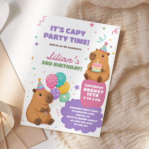 Invitation Joyeux Anniversaire Enfants Capybara Pastel