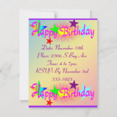 Invitation Joyeux anniversaire et étoiles - (Dos)