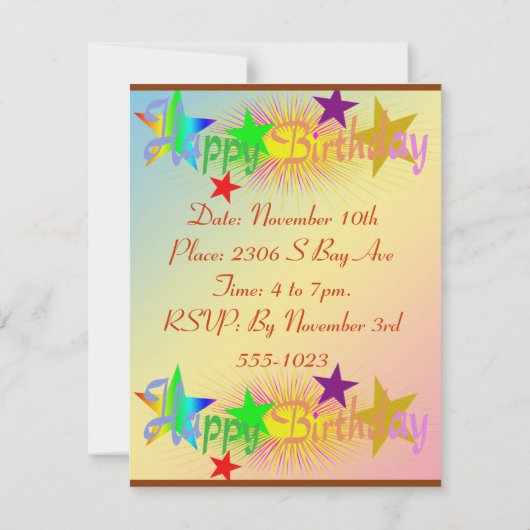 Invitation Joyeux anniversaire et étoiles - (Dos)