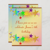 Invitation Joyeux anniversaire et étoiles - (Devant / Derrière)