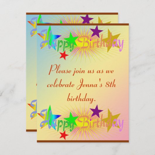 Invitation Joyeux anniversaire et étoiles - (Devant / Derrière)