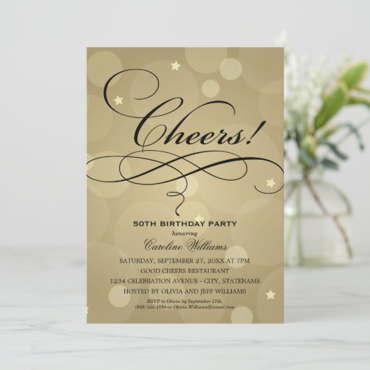 Invitation Joyeux Anniversaire Fête Bokeh Or (Debout devant)