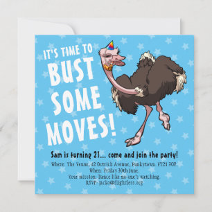 Invitation Joyeux Anniversaire Fête Ostrich Dancing Cartoon