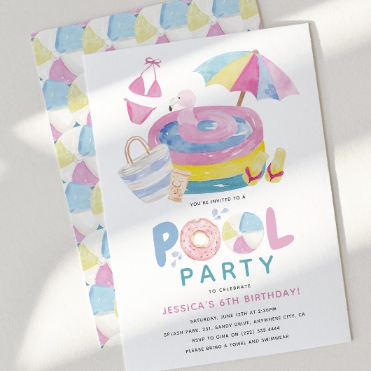 Invitation Joyeux Anniversaire Fille à Thème Piscine