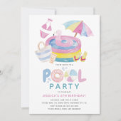 Invitation Joyeux Anniversaire Fille à Thème Piscine (Devant)