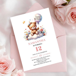 Invitation Joyeux anniversaire fille au ballon en forme d'our
