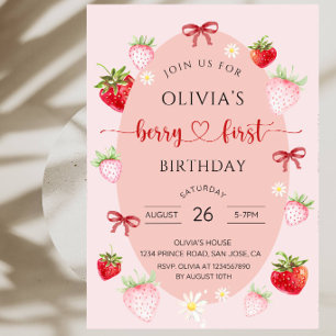 Invitation Joyeux Anniversaire Fille au thème de la Fraise po