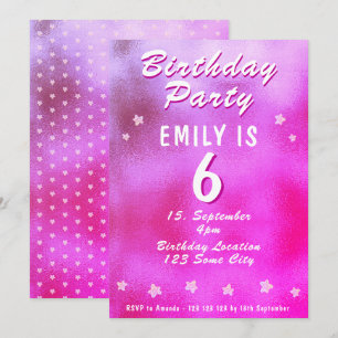 Invitation Joyeux Anniversaire Fille Étoile Métallic Rose