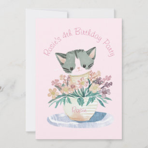 Invitation Joyeux Anniversaire Fille Kitten Nom Et Photo Rose