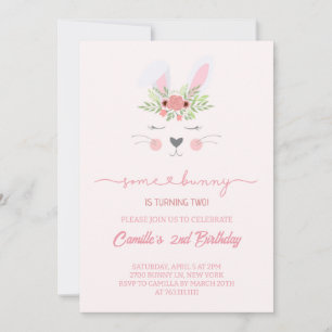 Invitation Joyeux anniversaire fille lapin rose mignonne