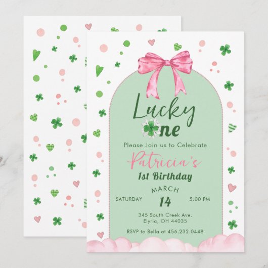 Invitation Joyeux Anniversaire Fille St Patrick Lucky One (Devant / Derrière)