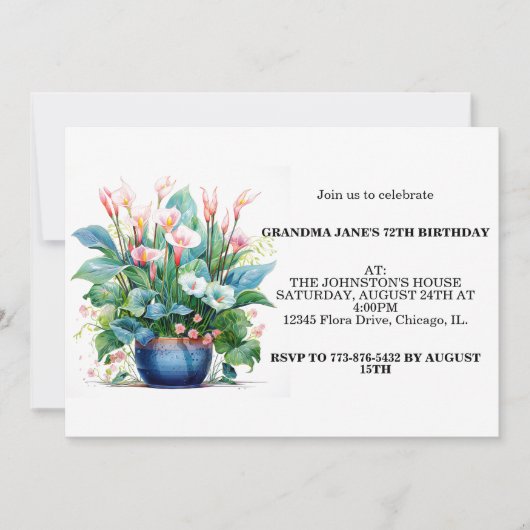 Invitation Joyeux Anniversaire Fleurs Colorées Fête (Devant)