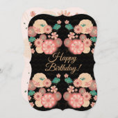 Invitation Joyeux Anniversaire - Fleurs de Pêche Printemps Dé (Devant / Derrière)