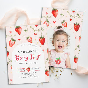 Invitation Joyeux Anniversaire Fraise Sucrée Photo 1ère Fête