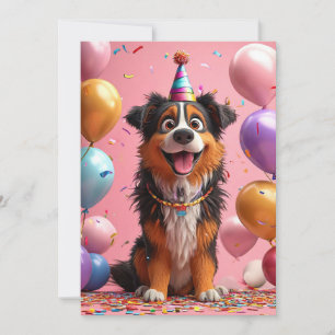 Invitation 🎉 Joyeux Anniversaire Gâteau de Fête pour Chien