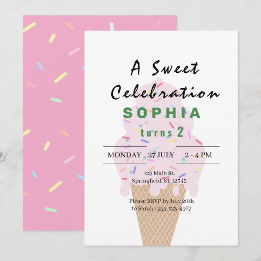 Invitation Joyeux Anniversaire Glace Sucrée (Devant / Derrière)