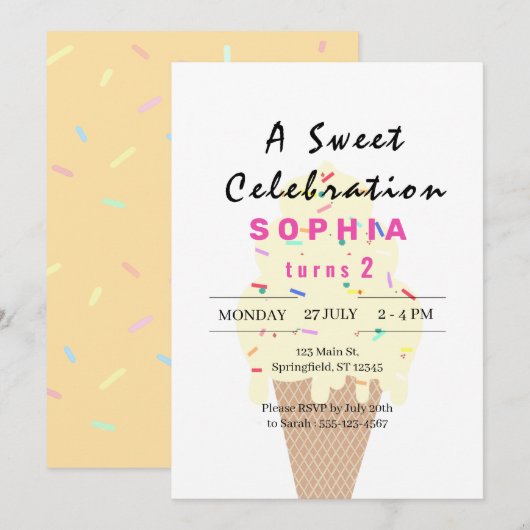 Invitation Joyeux Anniversaire Glace Sucrée (Devant / Derrière)