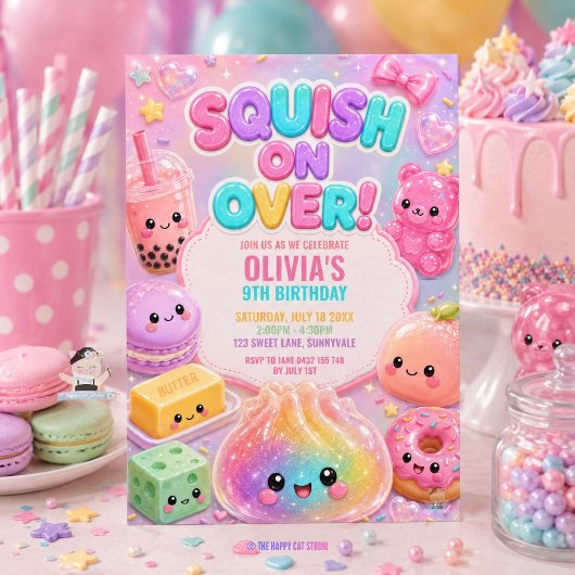 Invitation Joyeux Anniversaire Glittery Dumpling Squishy Fête