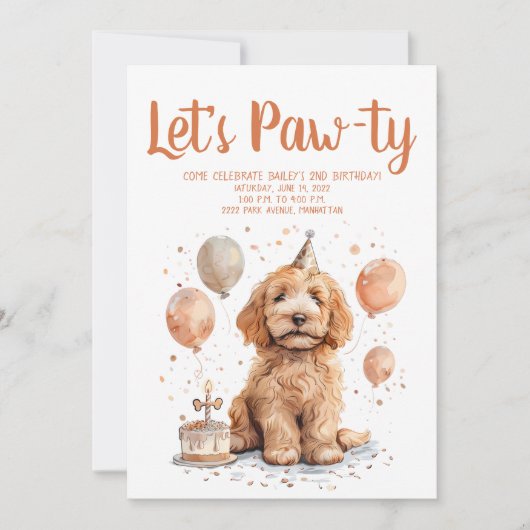 Invitation Joyeux Anniversaire Goldendoodle Chien Birthday Ca (Devant)