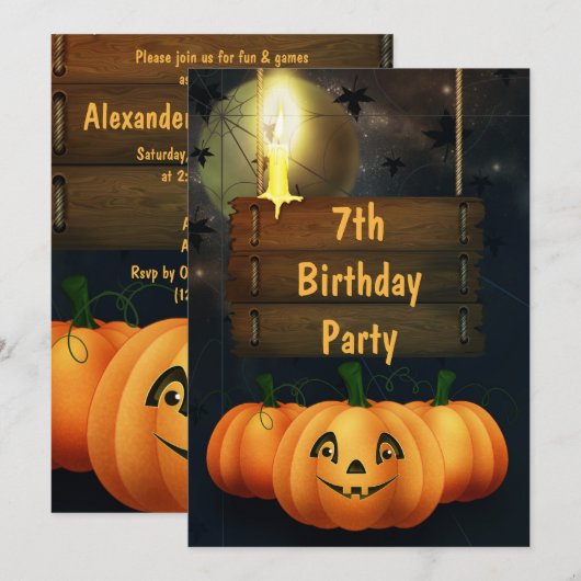 Invitation Joyeux anniversaire Happy Pumpkins 7 ans (Devant / Derrière)