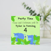 Invitation Joyeux Anniversaire Hippopotames Bleus (Debout devant)