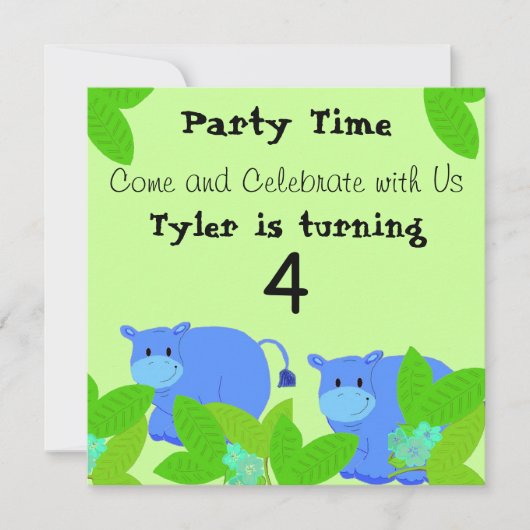Invitation Joyeux Anniversaire Hippopotames Bleus (Devant)