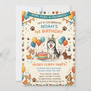 Invitation Joyeux Anniversaire Husky Mignon et Amis
