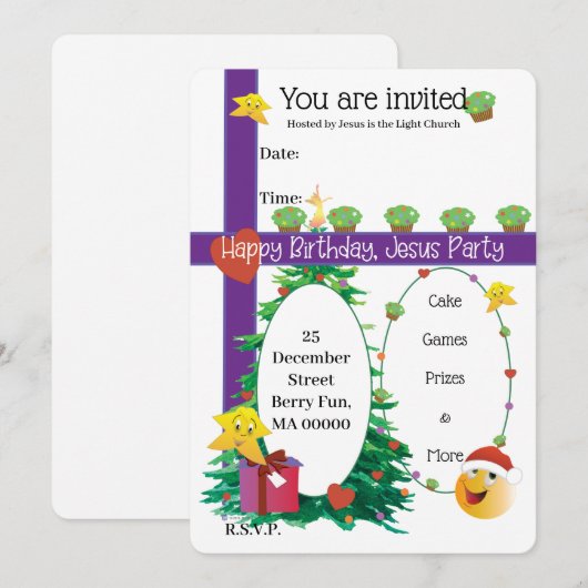 Invitation Joyeux Anniversaire, Jésus (Devant / Derrière)