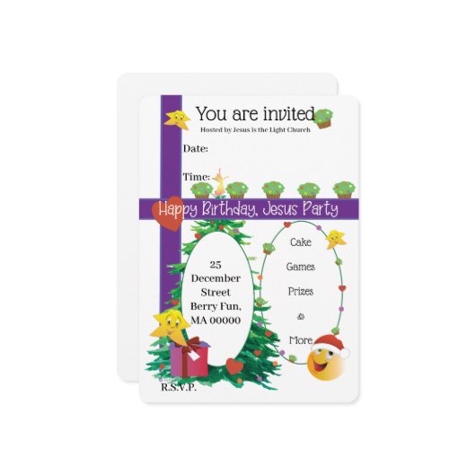 Invitation Joyeux Anniversaire, Jésus (Devant/Arrière en situation)