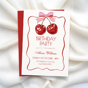 Invitation Joyeux anniversaire jolie cerise rouge