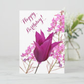 Invitation Joyeux anniversaire jolie tulipe rose belle floral (Debout devant)